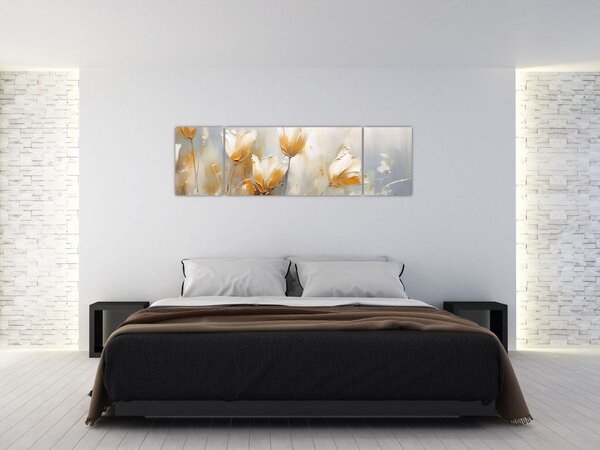 Obraz - Malba tulipánů (170x50 cm)