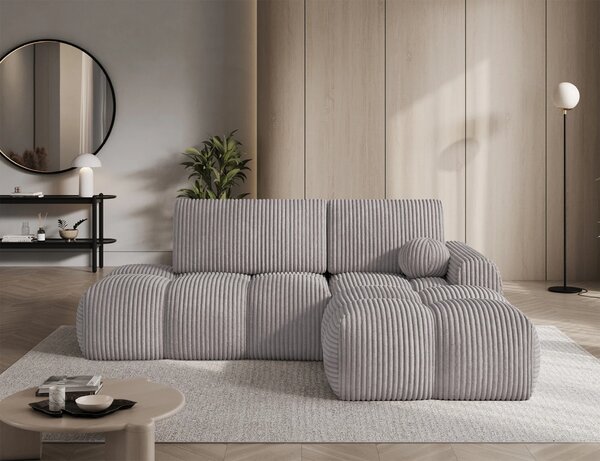 Designová rohová sedací souprava NIMUE - světle šedá, pravý roh