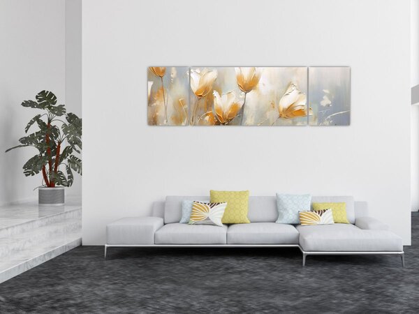 Obraz - Malba tulipánů (170x50 cm)