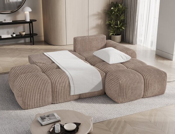 Designová rohová sedací souprava NIMUE - tmavě béžová, pravý roh