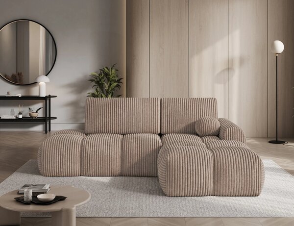 Designová rohová sedací souprava NIMUE - tmavě béžová, pravý roh