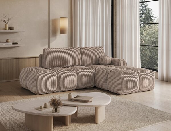 Designová rohová sedací souprava NIMUE - tmavě béžová, pravý roh