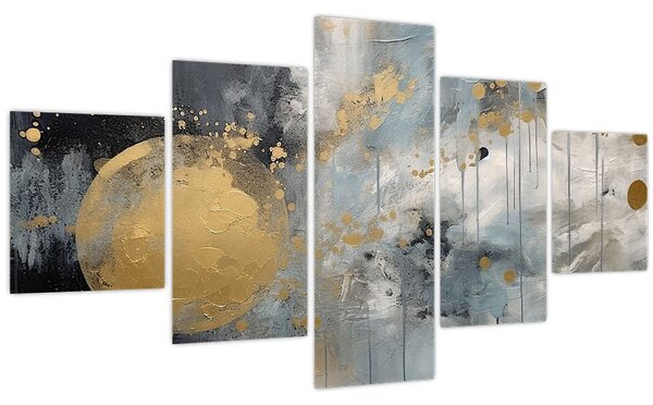 Obraz - Abstrakce se zlatou koulí (125x70 cm)