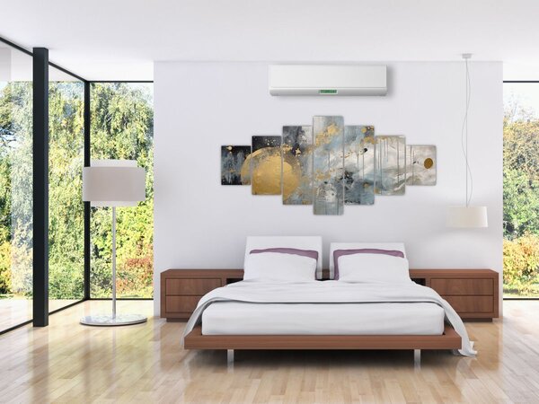 Obraz - Abstrakce se zlatou koulí (210x100 cm)