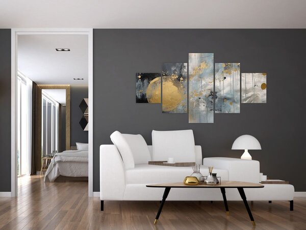 Obraz - Abstrakce se zlatou koulí (125x70 cm)