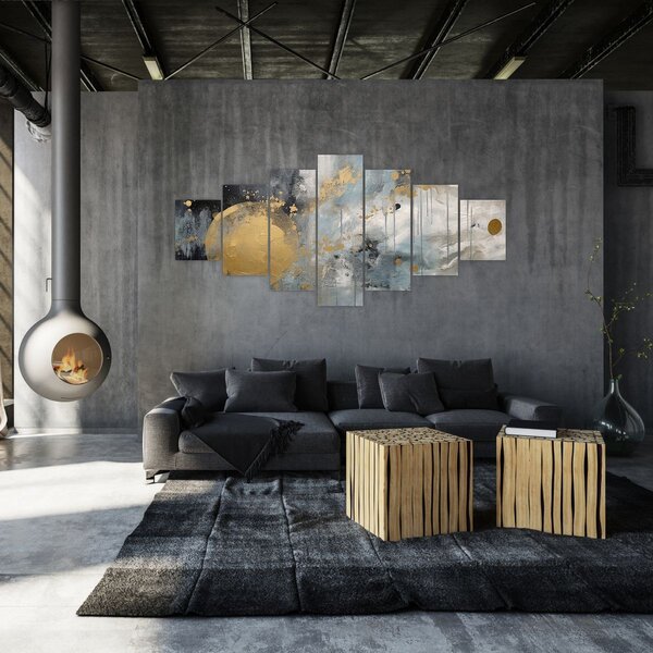 Obraz - Abstrakce se zlatou koulí (210x100 cm)