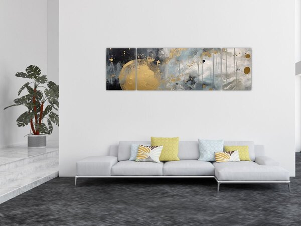 Obraz - Abstrakce se zlatou koulí (170x50 cm)
