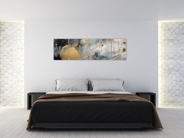 Obraz - Abstrakce se zlatou koulí (170x50 cm)