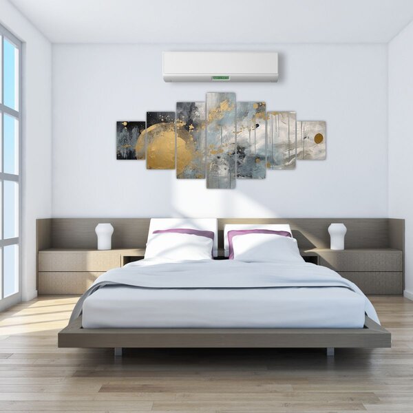 Obraz - Abstrakce se zlatou koulí (210x100 cm)