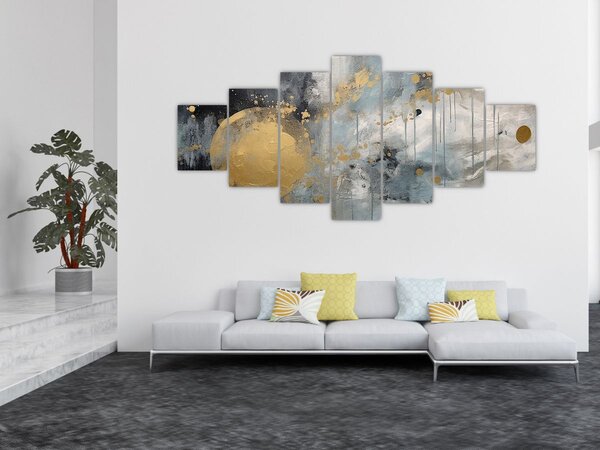 Obraz - Abstrakce se zlatou koulí (210x100 cm)