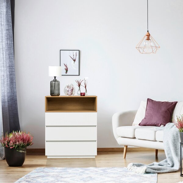 KOMODA, bílá, barvy dubu, 80/100/40 cm MID.YOU - Široké komody, Online Only