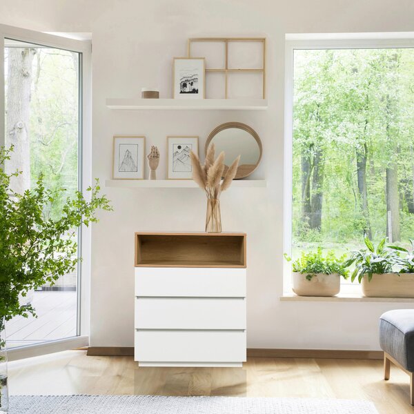 KOMODA, bílá, barvy dubu, 80/100/40 cm MID.YOU - Široké komody, Online Only