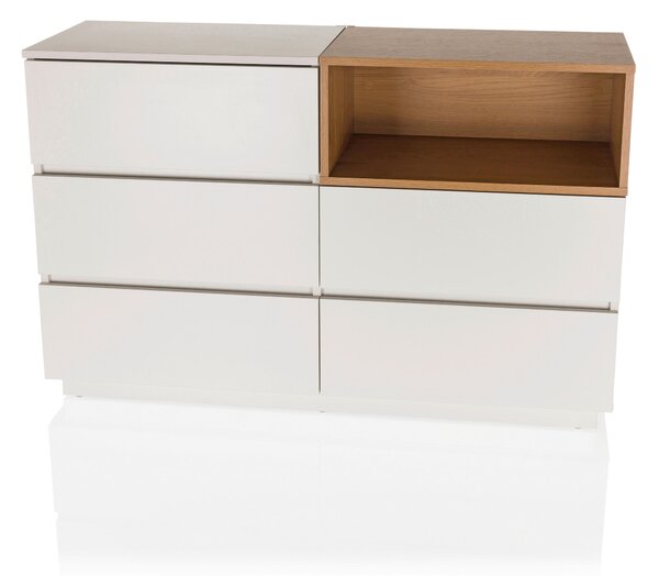 ŠIROKÁ KOMODA, bílá, barvy dubu, 120/76/40 cm MID.YOU - Online Only komody, Online Only