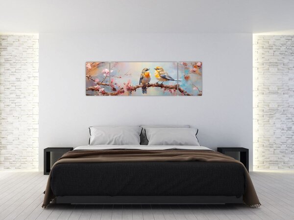 Obraz - Zamilovaní ptáčci (170x50 cm)