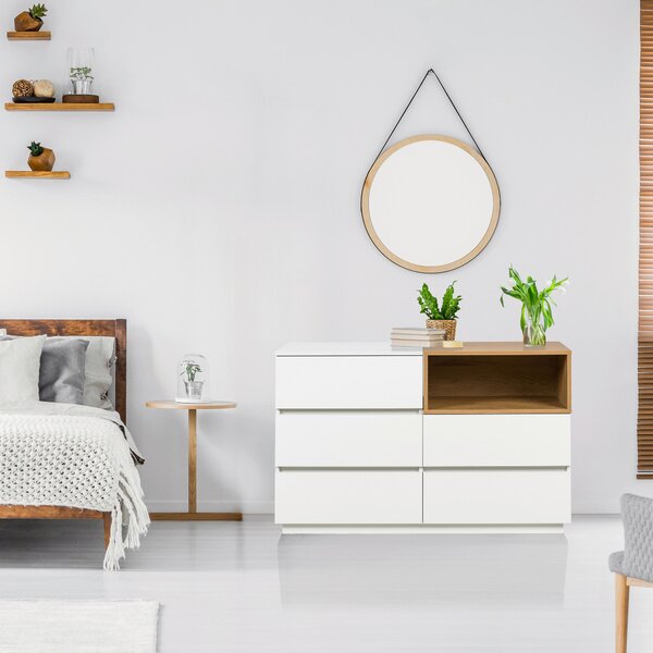 ŠIROKÁ KOMODA, bílá, barvy dubu, 120/76/40 cm MID.YOU - Online Only komody, Online Only