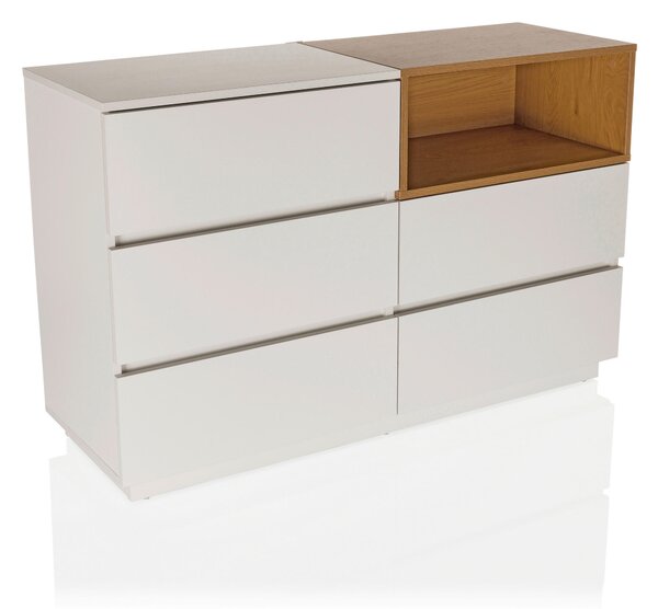 ŠIROKÁ KOMODA, bílá, barvy dubu, 120/76/40 cm MID.YOU - Online Only komody, Online Only