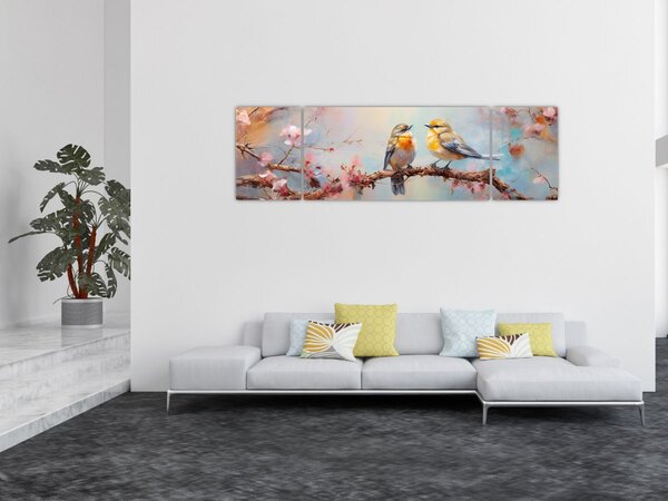 Obraz - Zamilovaní ptáčci (170x50 cm)