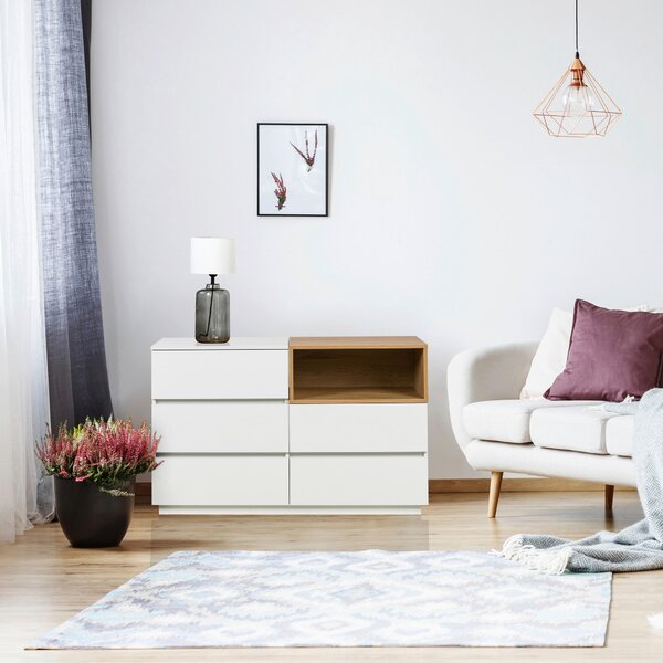 ŠIROKÁ KOMODA, bílá, barvy dubu, 120/76/40 cm MID.YOU - Online Only komody, Online Only