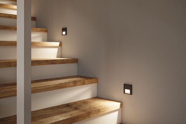 P 80001 LED vestavné svítidlo do zdi Tsaro hranaté 80x36mm 1W 230V 2700K černá mat - PAULMANN