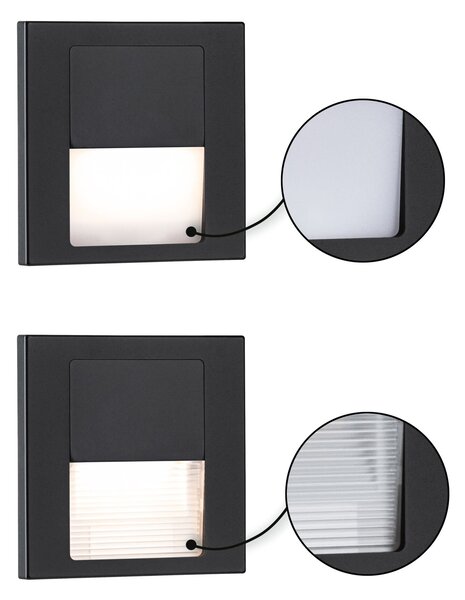 P 80001 LED vestavné svítidlo do zdi Tsaro hranaté 80x36mm 1W 230V 2700K černá mat - PAULMANN