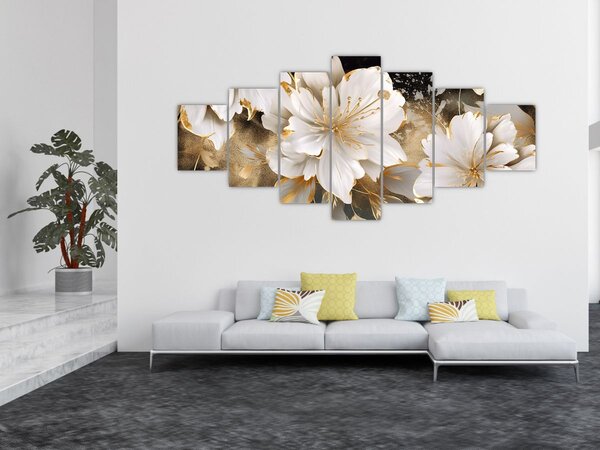 Obraz - Květiny ve zlatě (210x100 cm)