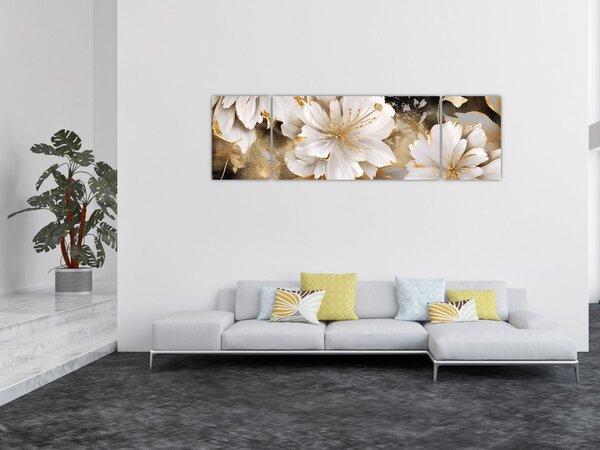 Obraz - Květiny ve zlatě (170x50 cm)