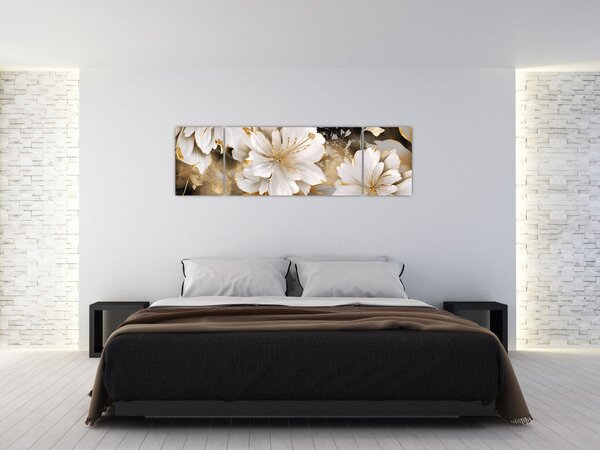 Obraz - Květiny ve zlatě (170x50 cm)