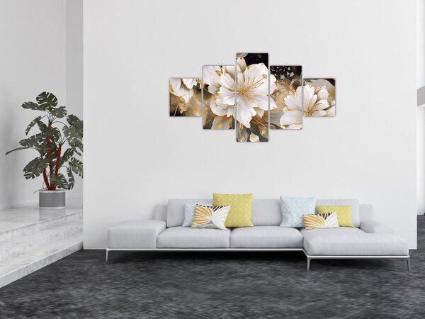 Obraz - Květiny ve zlatě (125x70 cm)