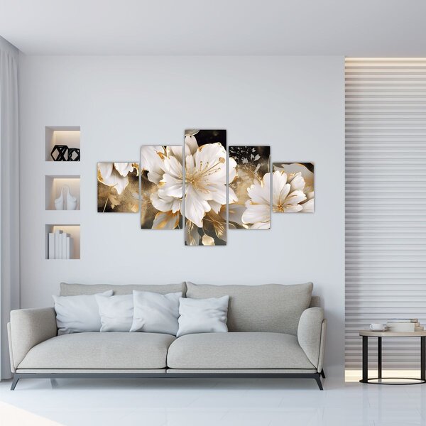 Obraz - Květiny ve zlatě (125x70 cm)
