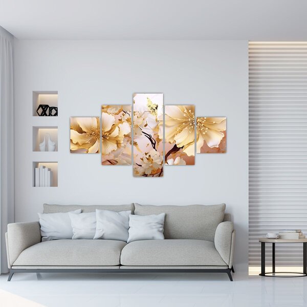 Obraz - Zlaté květiny (125x70 cm)