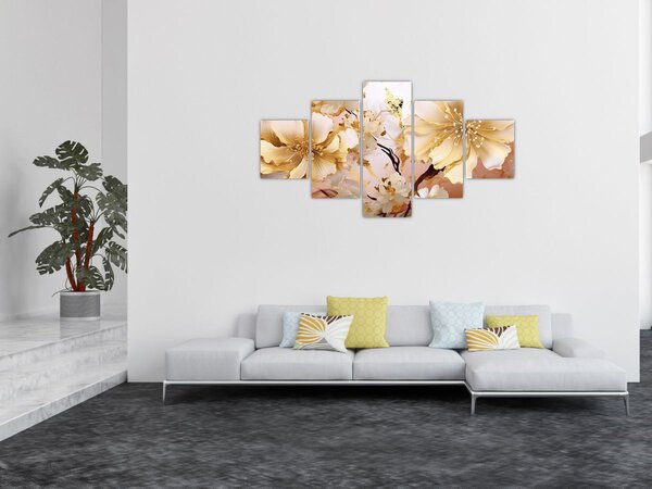 Obraz - Zlaté květiny (125x70 cm)