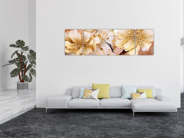 Obraz - Zlaté květiny (170x50 cm)