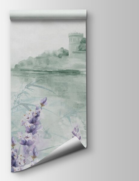 Fototapeta Akvarelová malba hradu a květin, Akvarelové fototapety, Populární fototapety, w08975 - Tapeko.co.cz