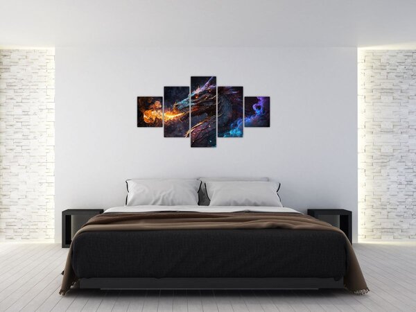 Obraz - Drak plivající plameny (125x70 cm)