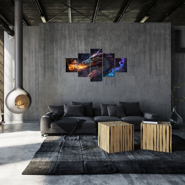 Obraz - Drak plivající plameny (125x70 cm)
