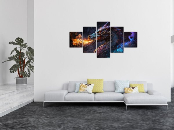 Obraz - Drak plivající plameny (125x70 cm)
