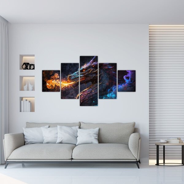 Obraz - Drak plivající plameny (125x70 cm)