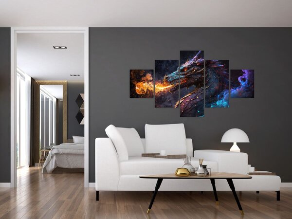 Obraz - Drak plivající plameny (125x70 cm)