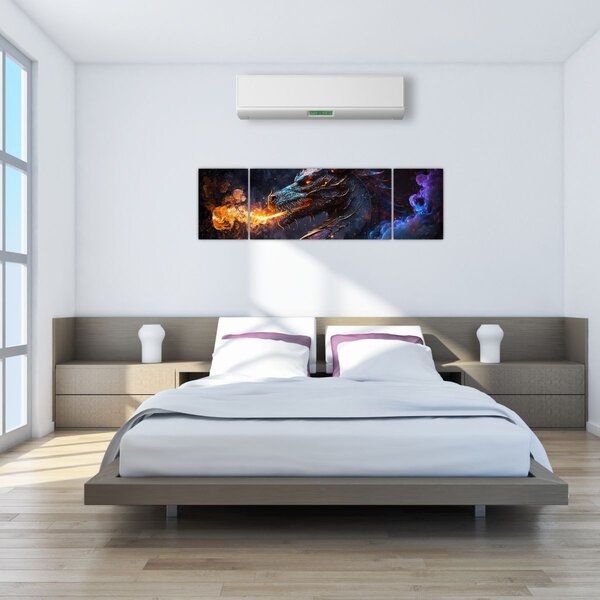 Obraz - Drak plivající plameny (170x50 cm)