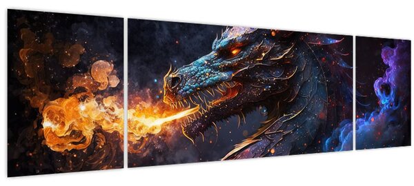 Obraz - Drak plivající plameny (170x50 cm)