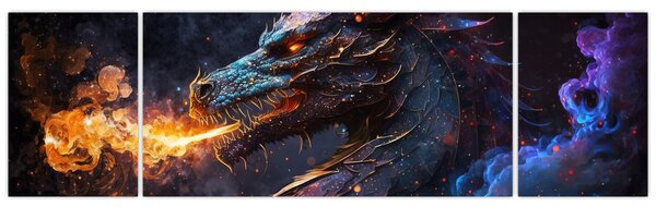 Obraz - Drak plivající plameny (170x50 cm)