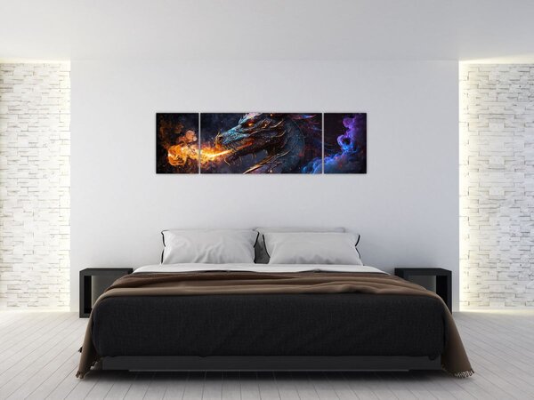 Obraz - Drak plivající plameny (170x50 cm)