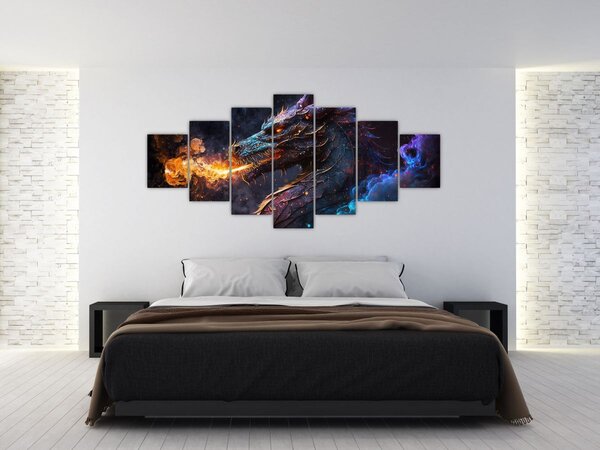 Obraz - Drak plivající plameny (210x100 cm)