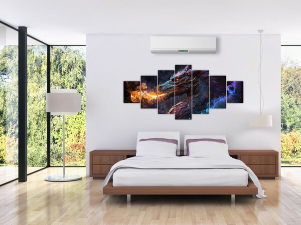 Obraz - Drak plivající plameny (210x100 cm)