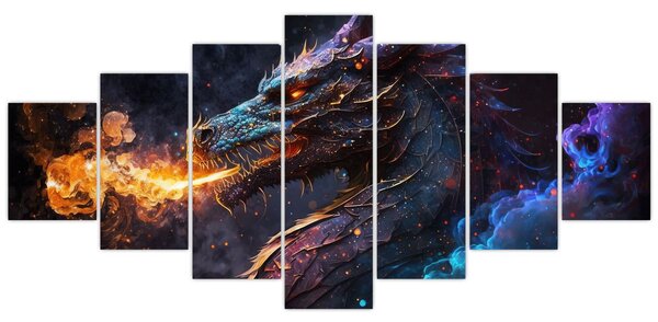 Obraz - Drak plivající plameny (210x100 cm)