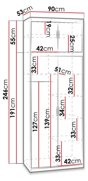 - Úzká šatní skříň 90 cm s nástavbou ARCATA - dub sonoma