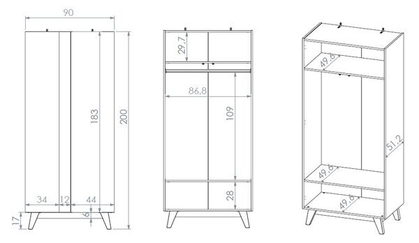 - Šatní skříň 90 cm CHARLOTTE - kašmír / černá