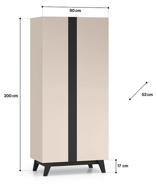 - Šatní skříň 90 cm CHARLOTTE - kašmír / černá