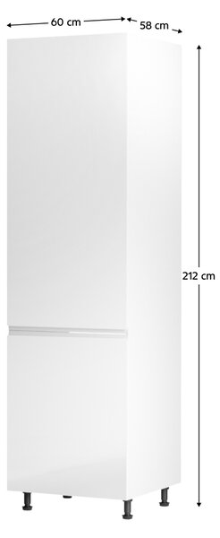 KONDELA Skříňka na lednici, bílá / bílá extra vysoký lesk, levá, AURORA D60ZL