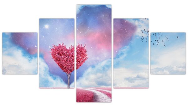 Obraz - Růžový strom srdce (125x70 cm)